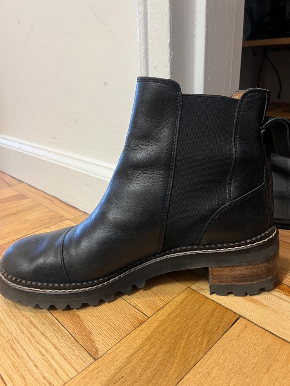 See By Chloe Black Leather Chelsea Boot with Lug Sole